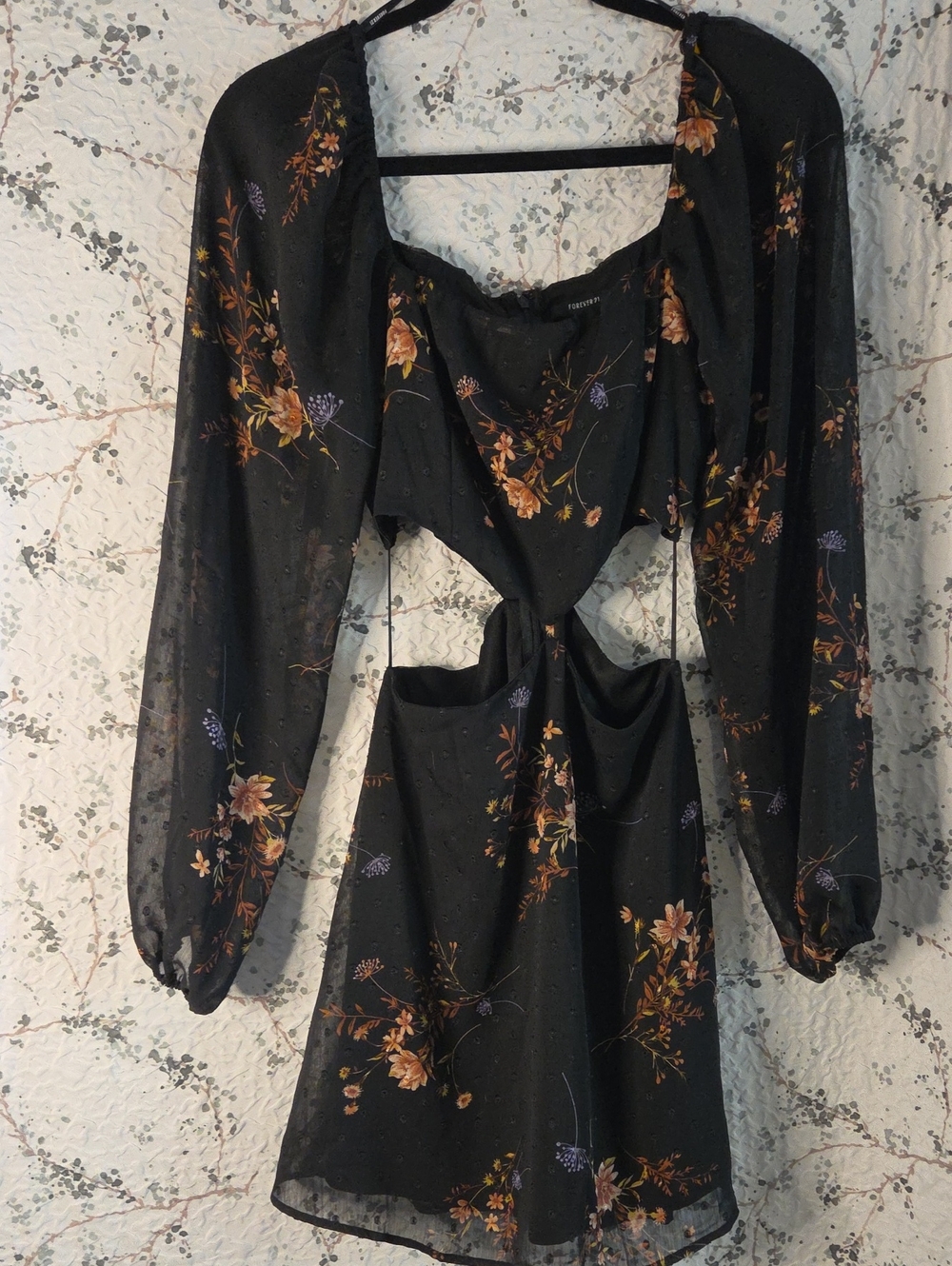 Floral Cutout Black Mini Dress